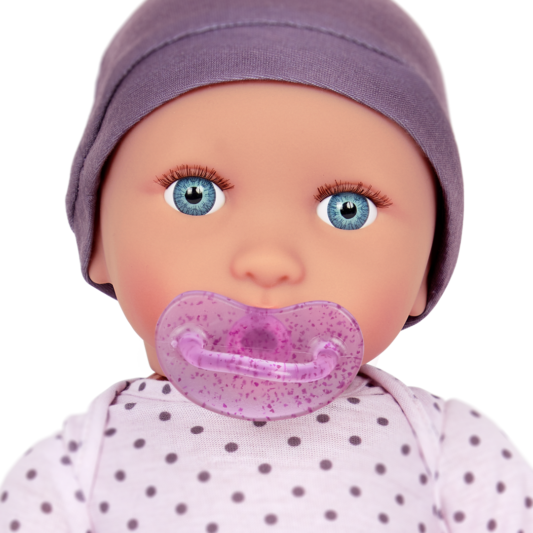 Baby Doll with Lilac Polka Dot Pyjama - Medium Skin Tone & Blue Eyes - Dolls & Gifts for Kids - LullaBaby