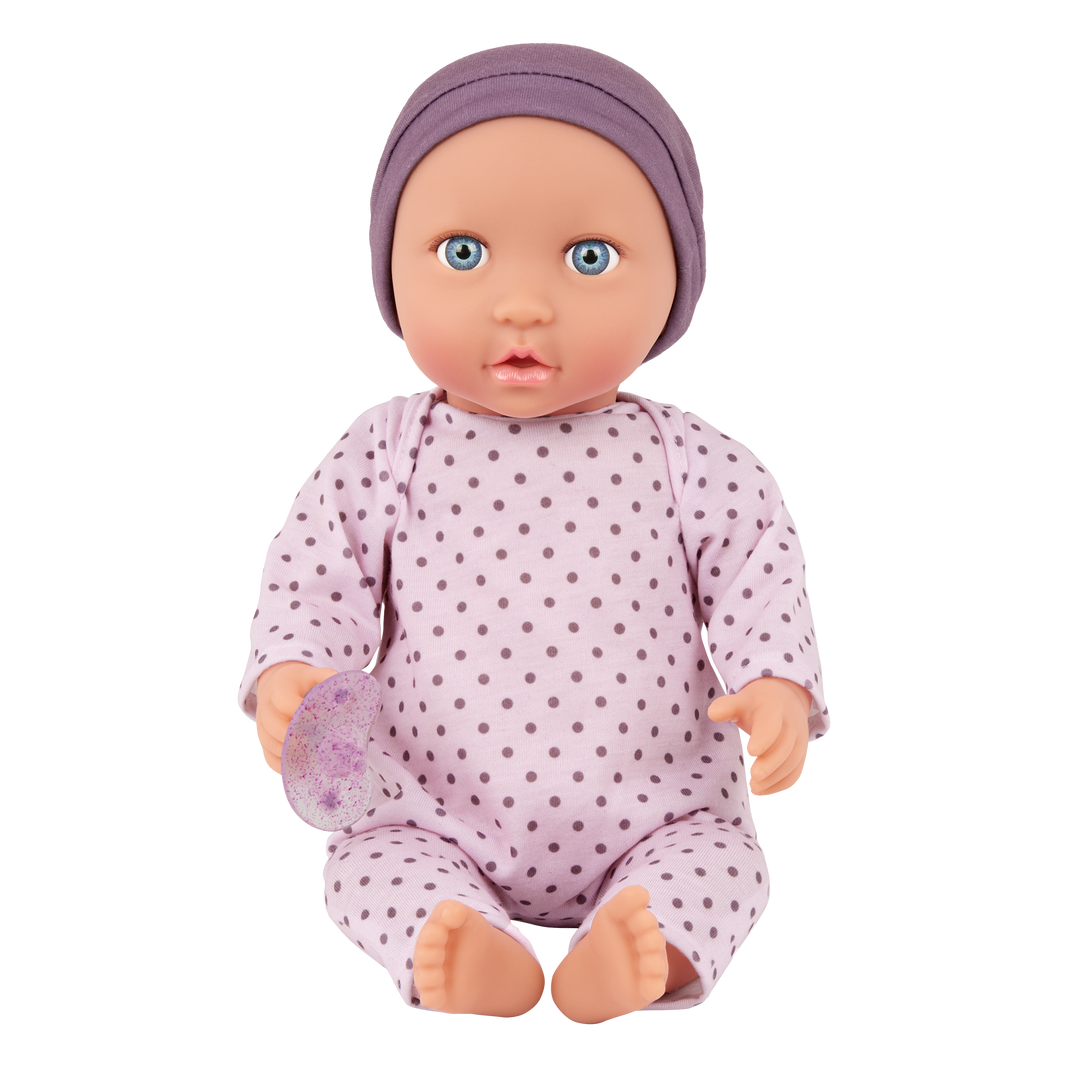 Baby Doll with Lilac Polka Dot Pyjama - Medium Skin Tone & Blue Eyes - Dolls & Gifts for Kids - LullaBaby