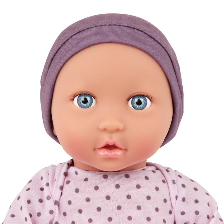 Baby Doll with Lilac Polka Dot Pyjama - Medium Skin Tone & Blue Eyes - Dolls & Gifts for Kids - LullaBaby