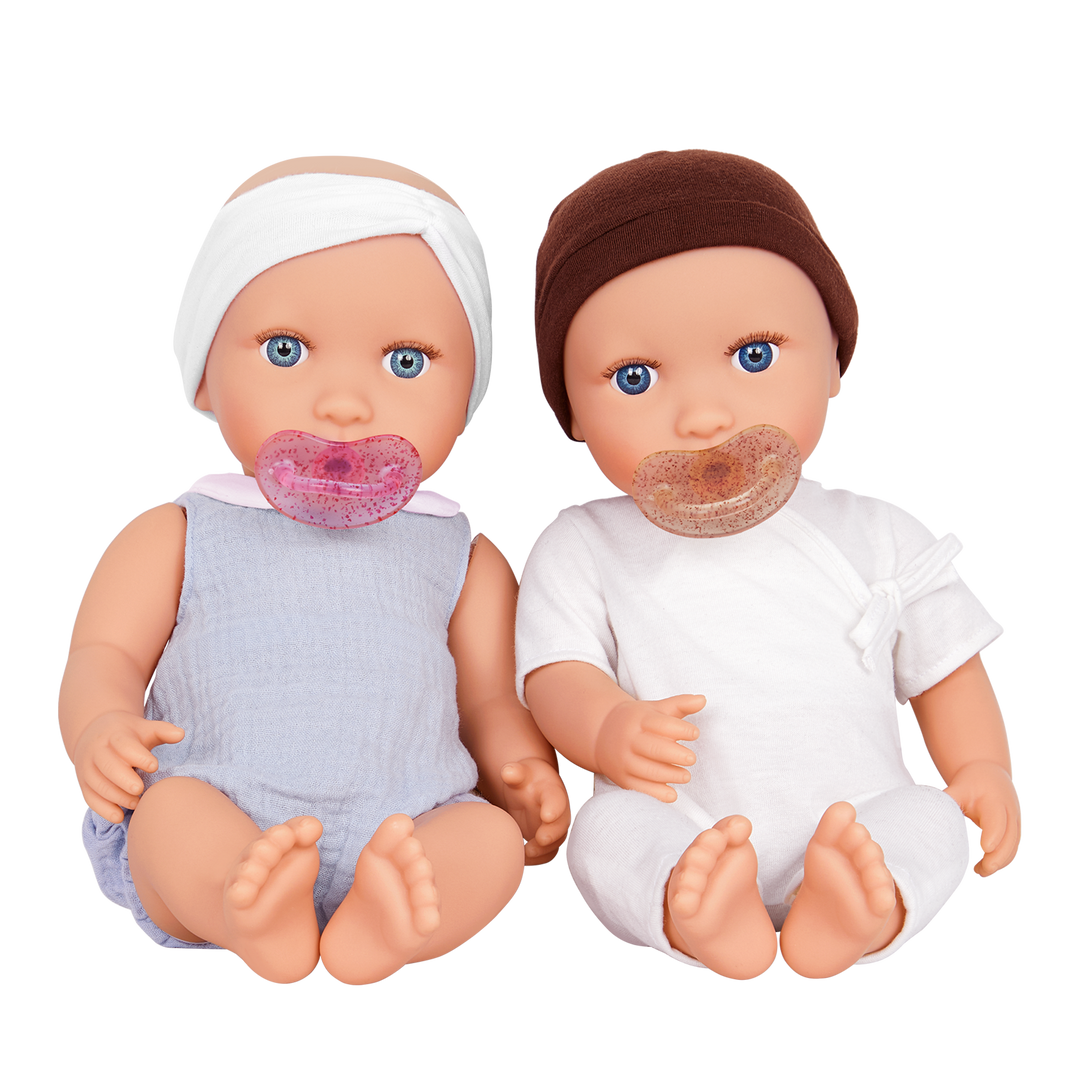 LullaBaby Doll Twins Set - Baby Doll Twins 1 Girl & 1 Boy Doll - Twins with Blue Eyes, Outfits & Dummies - Toys & Gifts for Kids - LullaBaby UK