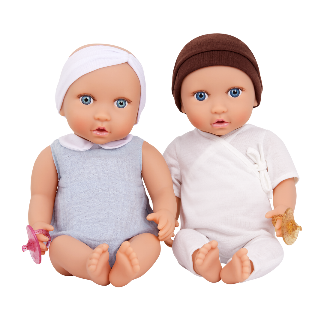 LullaBaby Doll Twins Set - Baby Doll Twins 1 Girl & 1 Boy Doll - Twins with Blue Eyes, Outfits & Dummies - Toys & Gifts for Kids - LullaBaby UK
