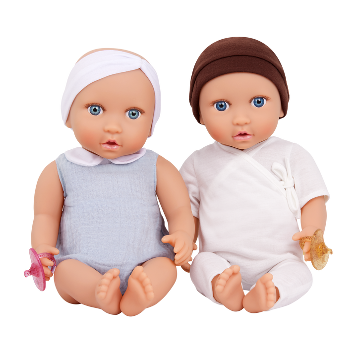 LullaBaby Doll Twins Set - Baby Doll Twins 1 Girl & 1 Boy Doll - Twins with Blue Eyes, Outfits & Dummies - Toys & Gifts for Kids - LullaBaby UK