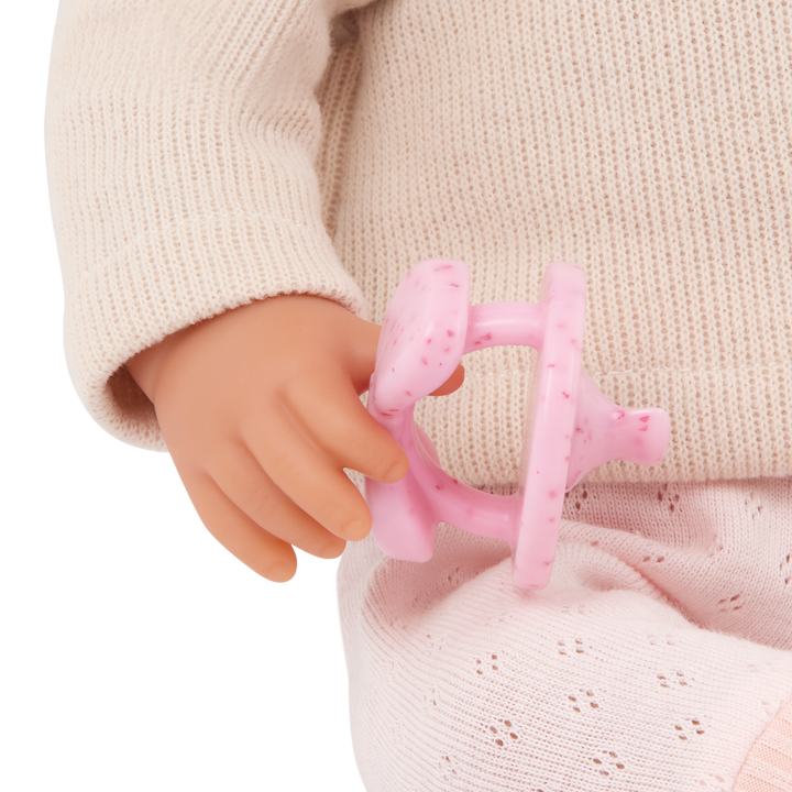 Baby Doll with Dark Brown Hair - Baby Doll with Brown Eyes - Pink Dummy & Outfit - Gifts for Toddlers - 2-6 Years - LullaBaby