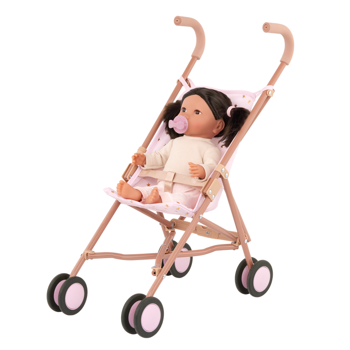 Baby Doll with Dark Brown Hair - Baby Doll with Brown Eyes - Pink Dummy & Outfit - Gifts for Toddlers - 2-6 Years - LullaBaby