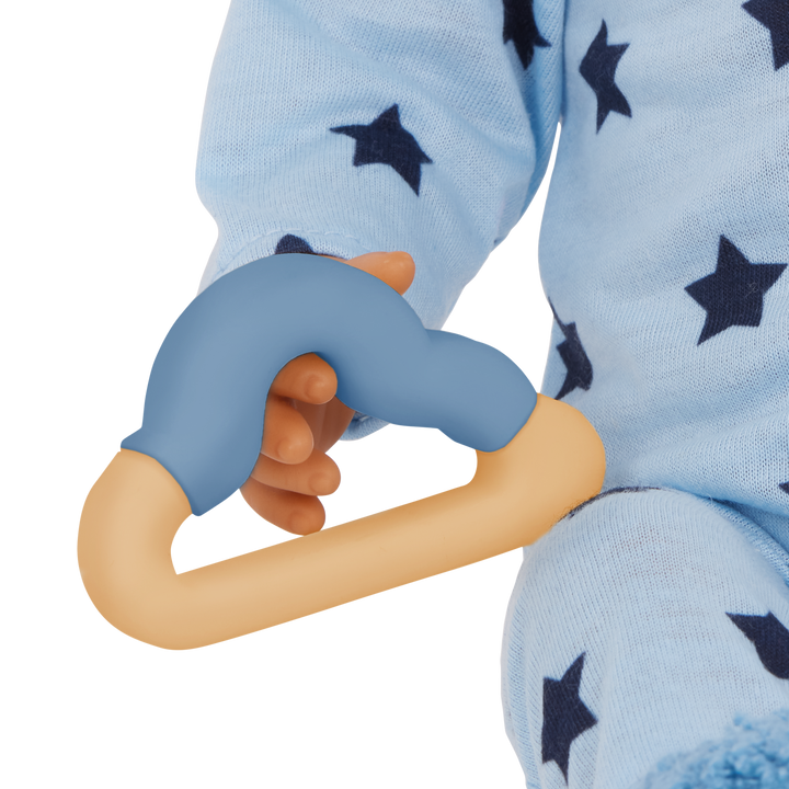 Baby Boy Doll Pyjama Outfit - Blue Start Onesie, Hair, Slippers & Teether - Outfit for Boy Baby Doll - LullaBaby