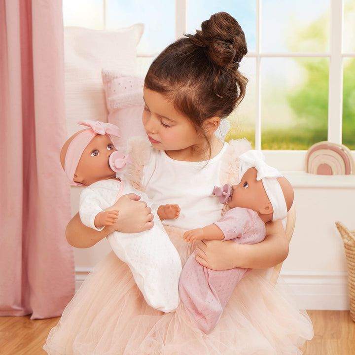 Sleep Sacks Outfits - Baby Doll Clothing - Pink & White Sleep Sacks - Clothes for Twin Baby Dolls - LullaBaby Dolls UK