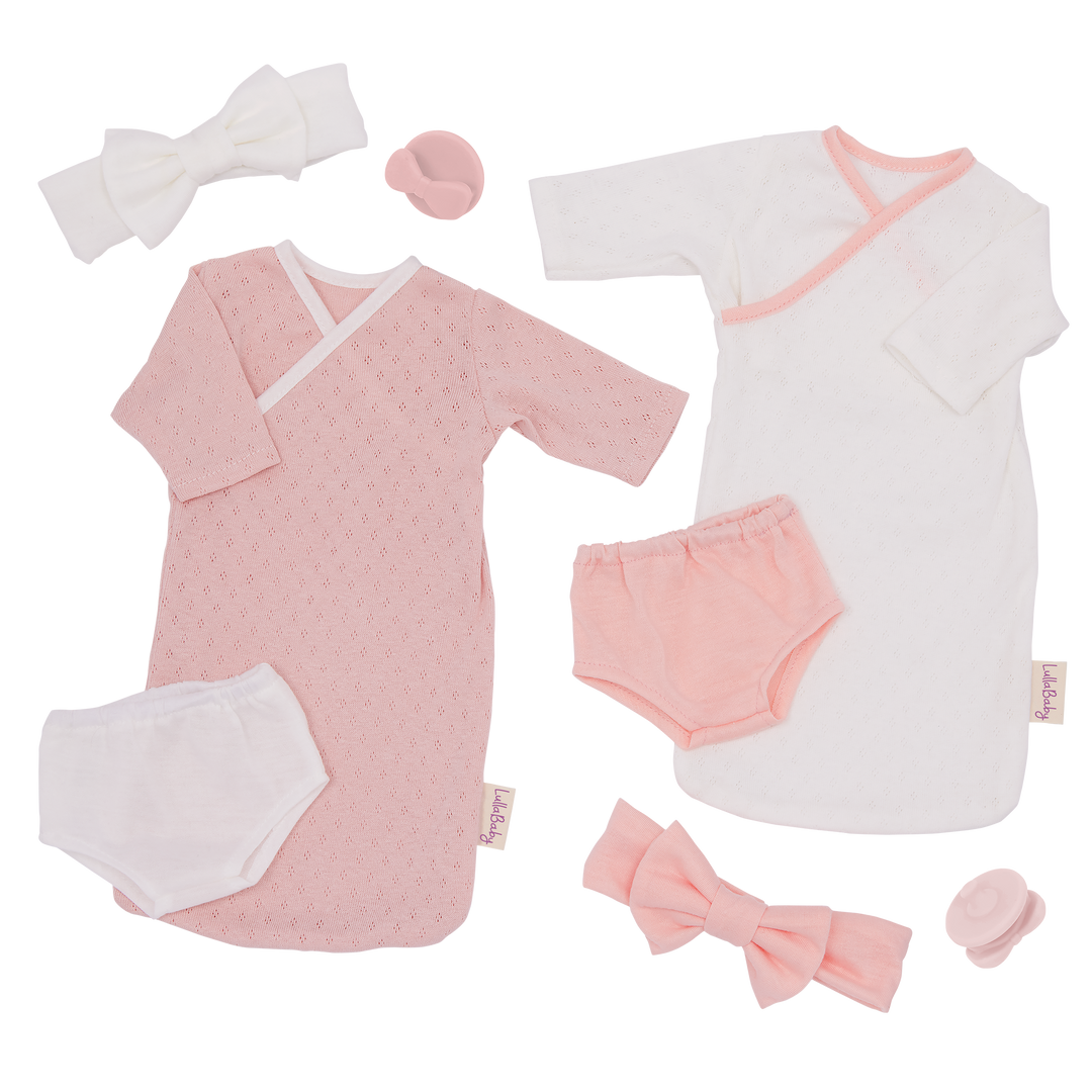 Sleep Sacks Outfits - Baby Doll Clothing - Pink & White Sleep Sacks - Clothes for Twin Baby Dolls - LullaBaby Dolls UK