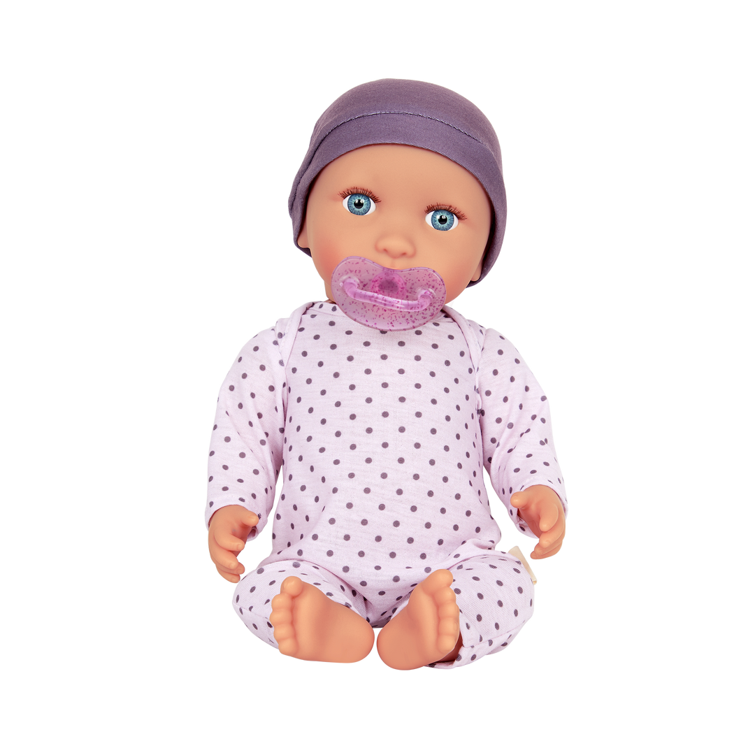 Baby Doll with Lilac Polka Dot Pyjama - Medium Skin Tone & Blue Eyes - Dolls & Gifts for Kids - LullaBaby