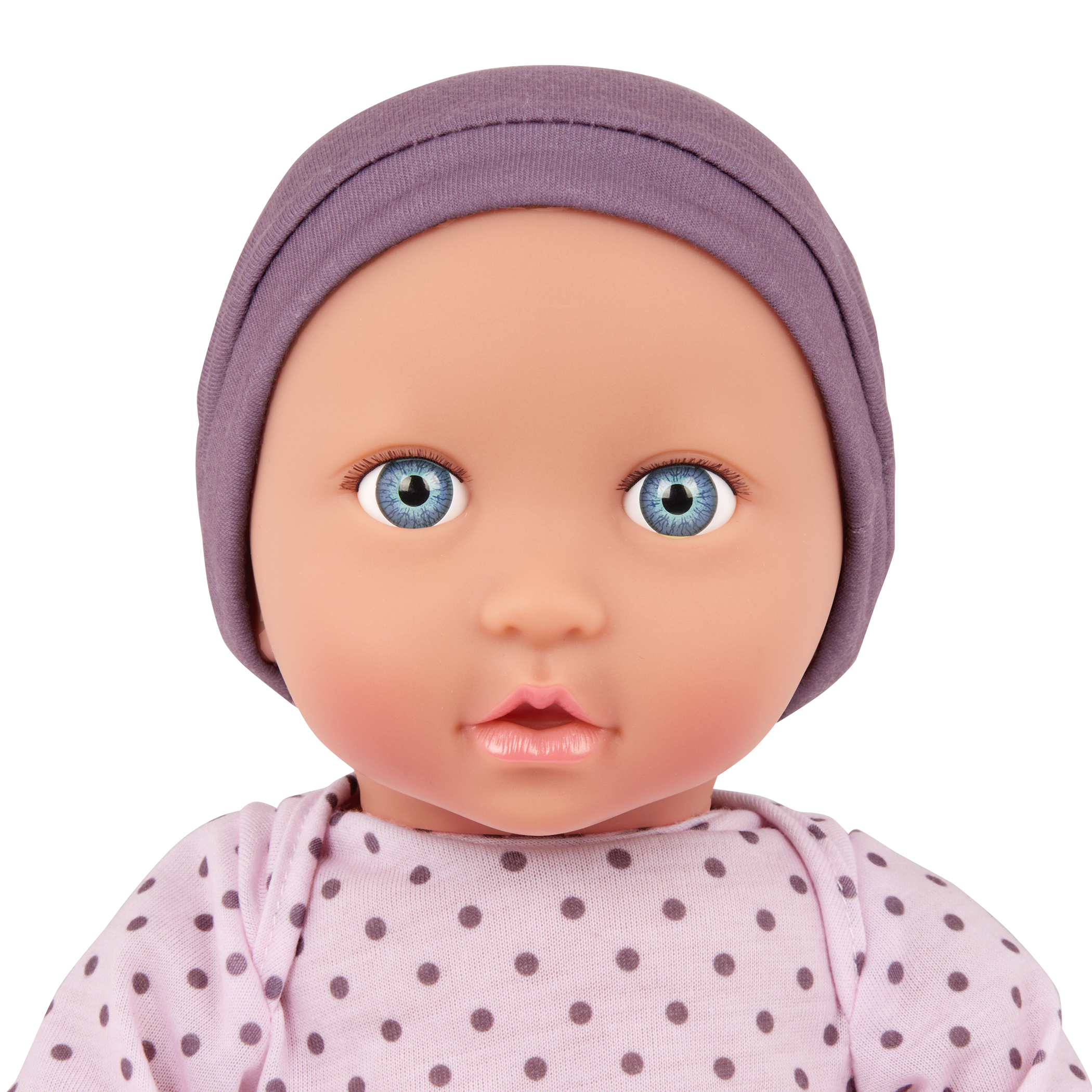 Baby Doll in Purple Polka Dot Pyjama - 36cm Baby Doll with Blue Eyes - Toys for Kids Ages 2 Years + - LullaBaby UK