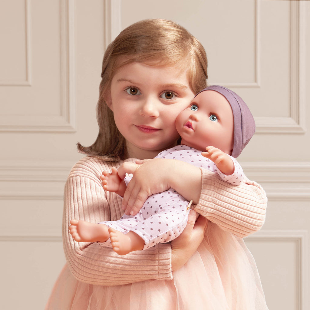 Baby Doll in Purple Polka Dot Pyjama - 36cm Baby Doll with Blue Eyes - Toys for Kids Ages 2 Years + - LullaBaby UK