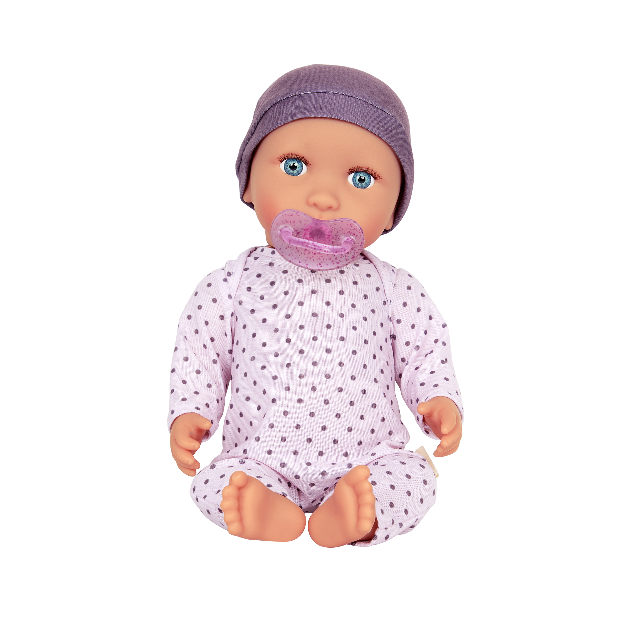 Baby Doll in Purple Polka Dot Pyjama - 36cm Baby Doll with Blue Eyes - Toys for Kids Ages 2 Years + - LullaBaby UK