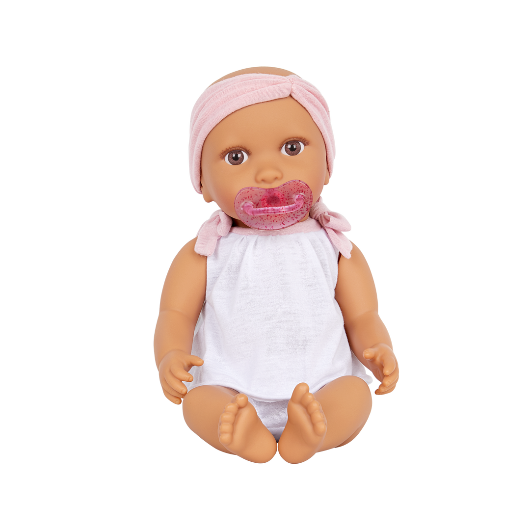 Baby Doll - 2-pc Outfit with Pink Headband - Pink Dummy - Brown Eyes - LullaBaby UK