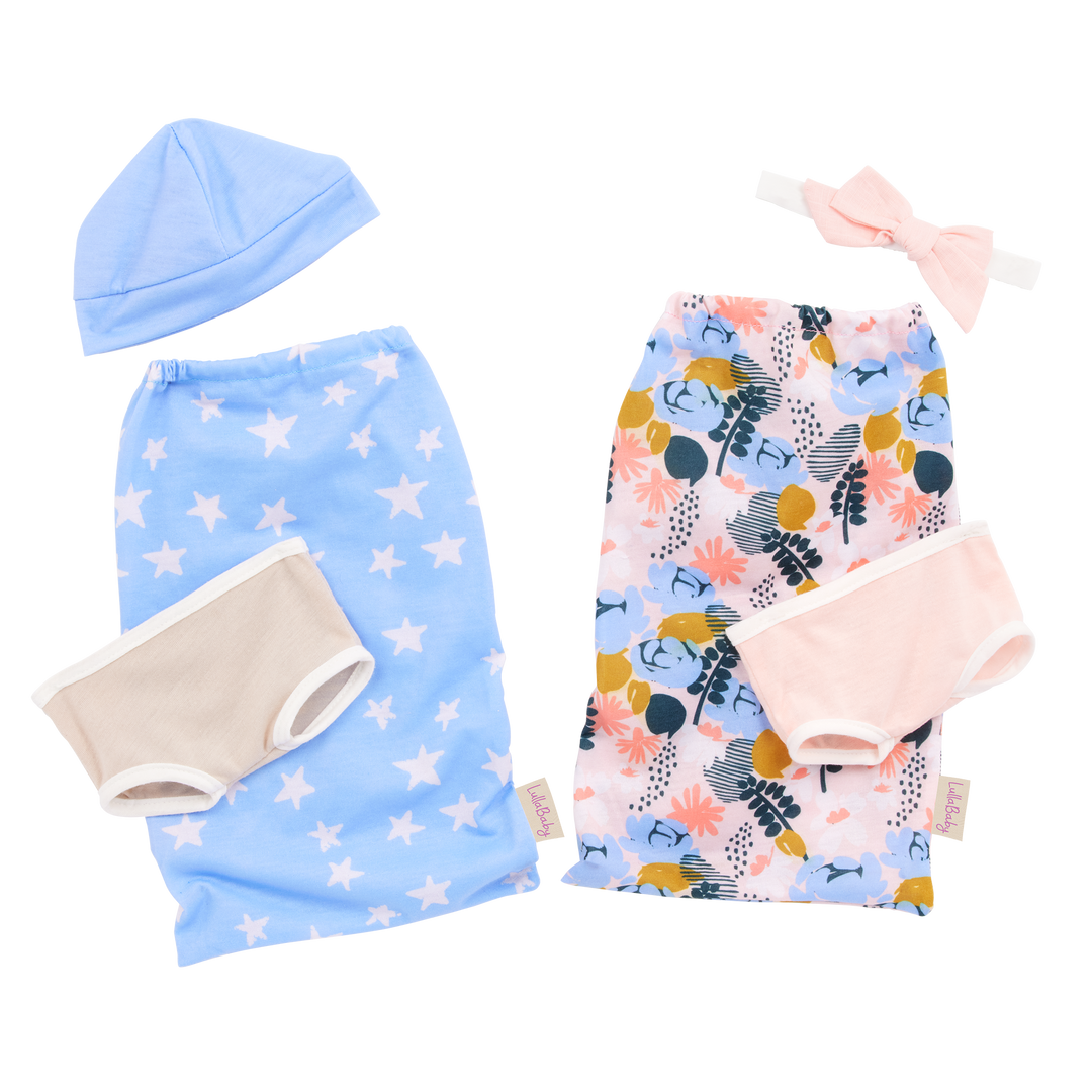 Twin Baby Dolls & Sleep Sack - One Baby Boy Doll with Brown Eyes & One Baby Girl with Brown Eyes - LullaBaby