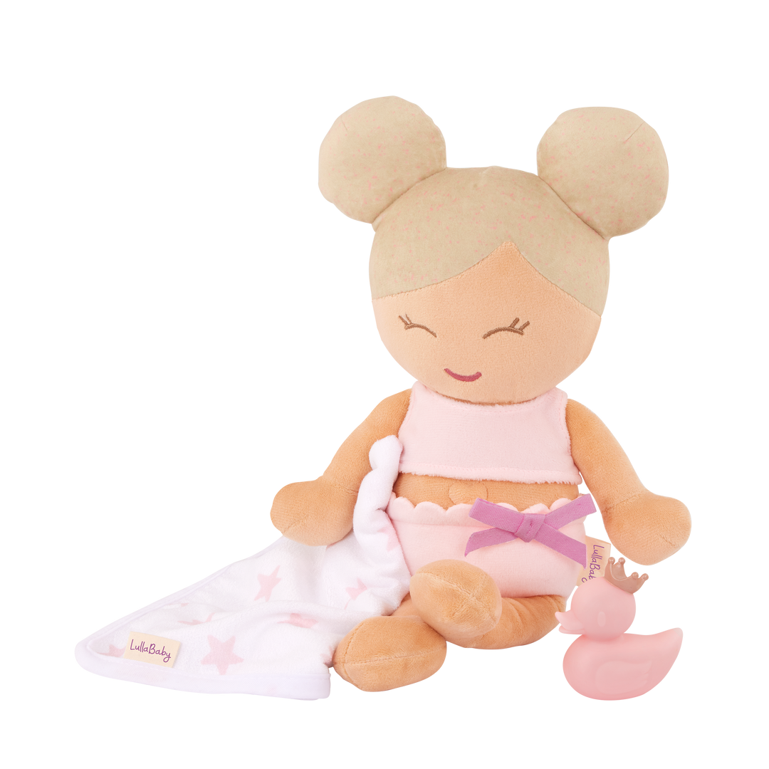 Bath Doll - Fair Skin Tone & Blonde Hair - Doll with Bath Towel - Gift Ideas for Kids - LullaBaby UK