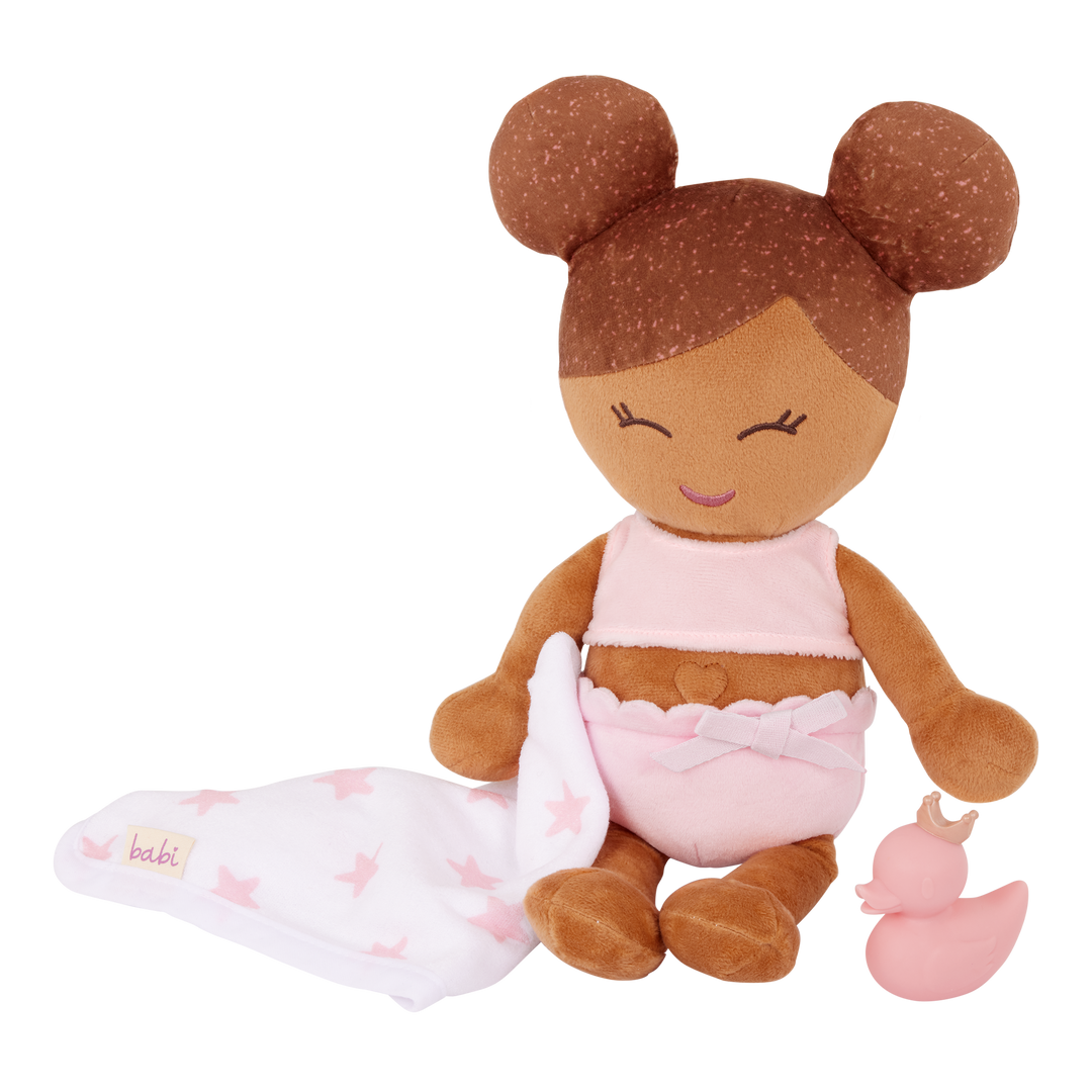Bath Doll with Olive Skin Tome & Light Brown Hair - Baby Doll with Bath Accessories - LullaBaby UK