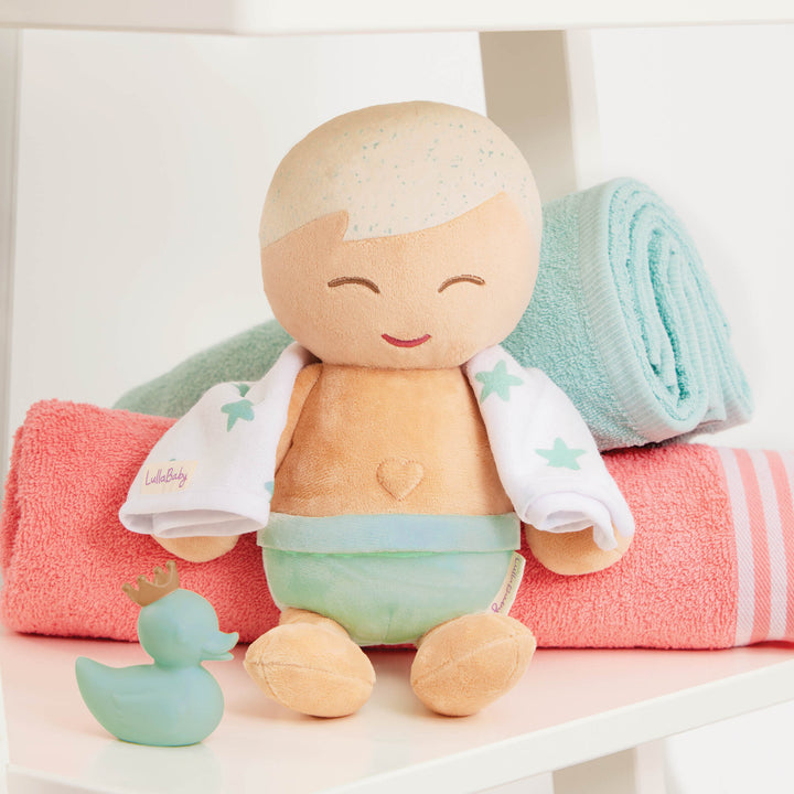 Baby Boy Bath Doll - 36cm Bathable Doll with Blonde Hair - Doll with Rubby Duck & Towel - Bath Toys for Kids - LullaBaby UK