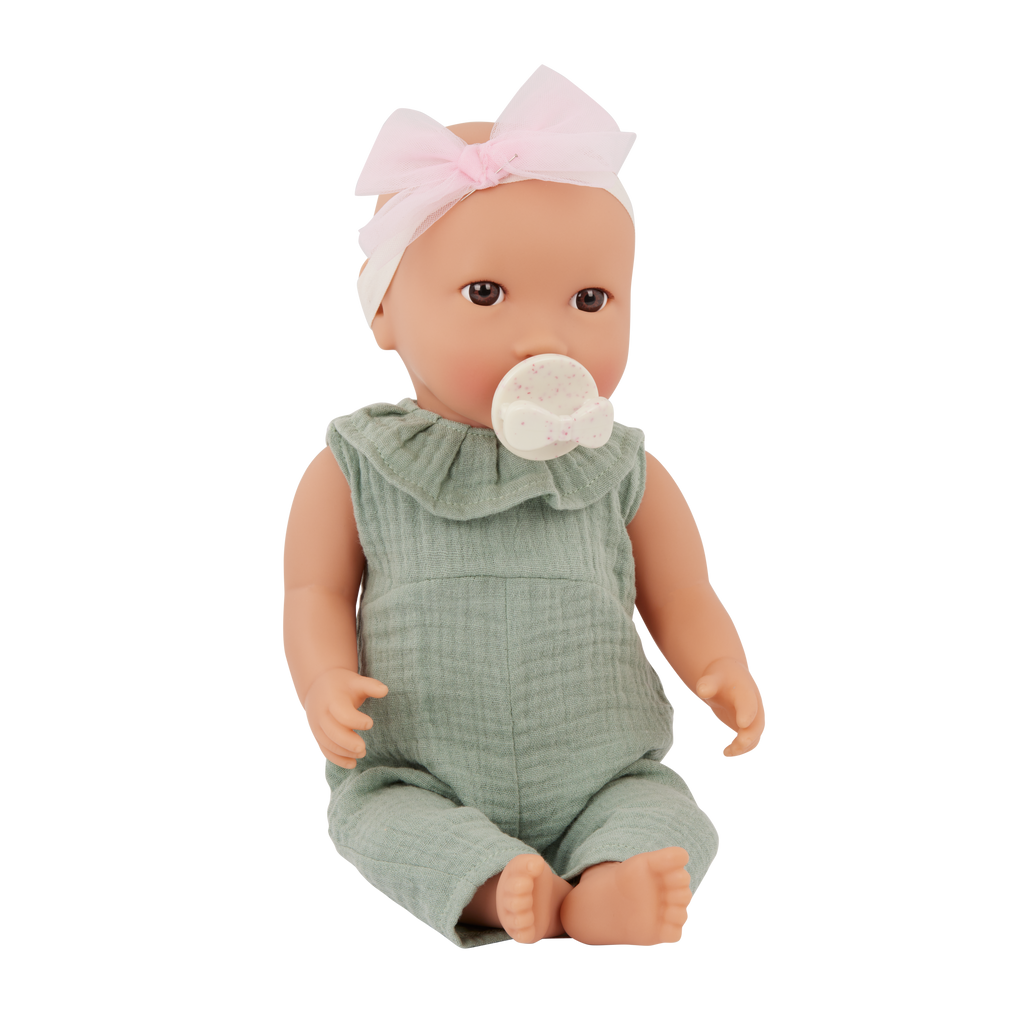 Baby Doll with Green Jumper & Headband with Bow - 36cm Baby Dolls - Toys for Kids Ages 2 Years + - LullaBaby