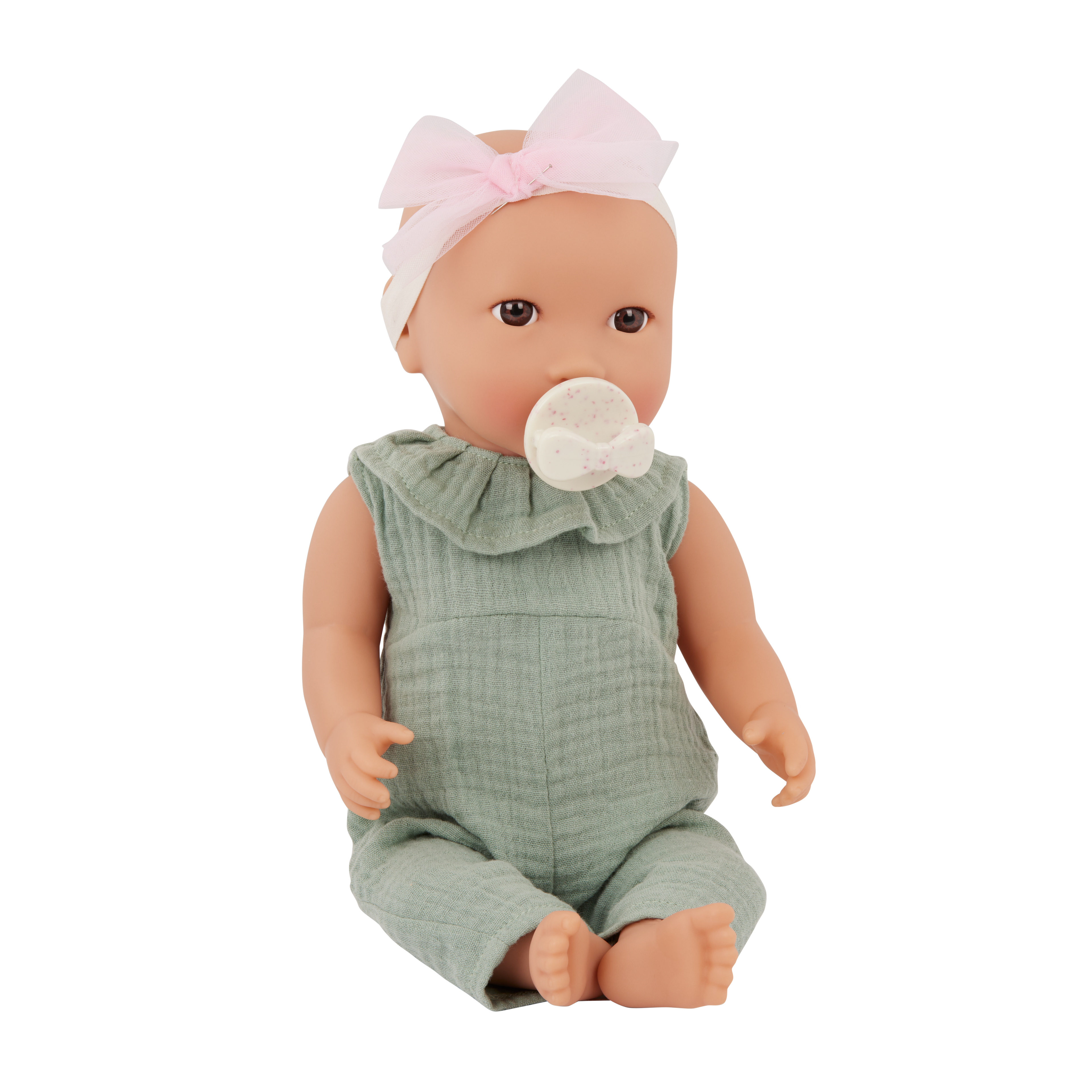 Baby Doll with Green Jumper & Headband with Bow - 36cm Baby Dolls - Toys for Kids Ages 2 Years + - LullaBaby