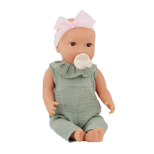 Baby Doll with Green Jumper & Headband with Bow - 36cm Baby Dolls - Toys for Kids Ages 2 Years + - LullaBaby