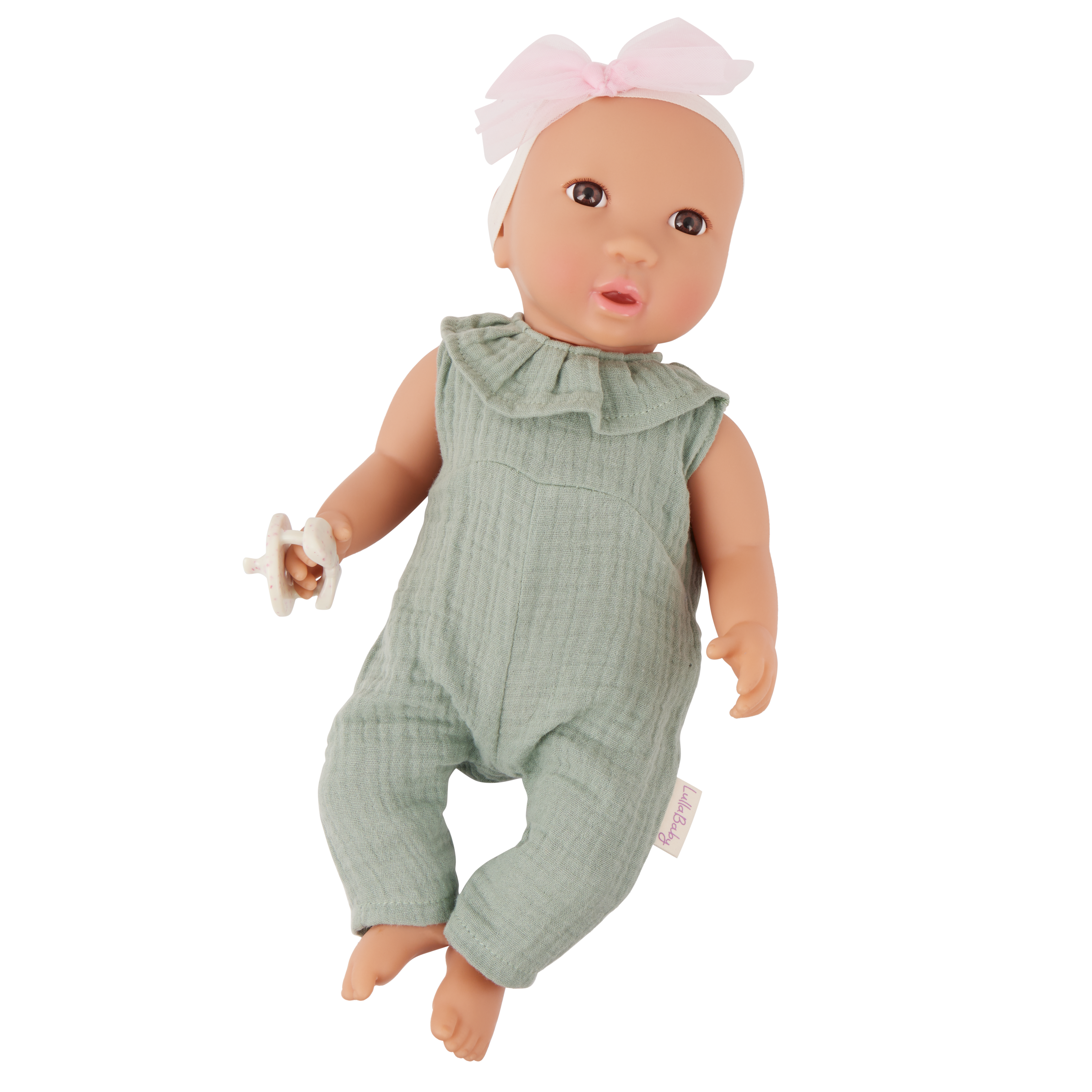 Baby Doll with Green Jumper & Headband with Bow - 36cm Baby Dolls - Toys for Kids Ages 2 Years + - LullaBaby