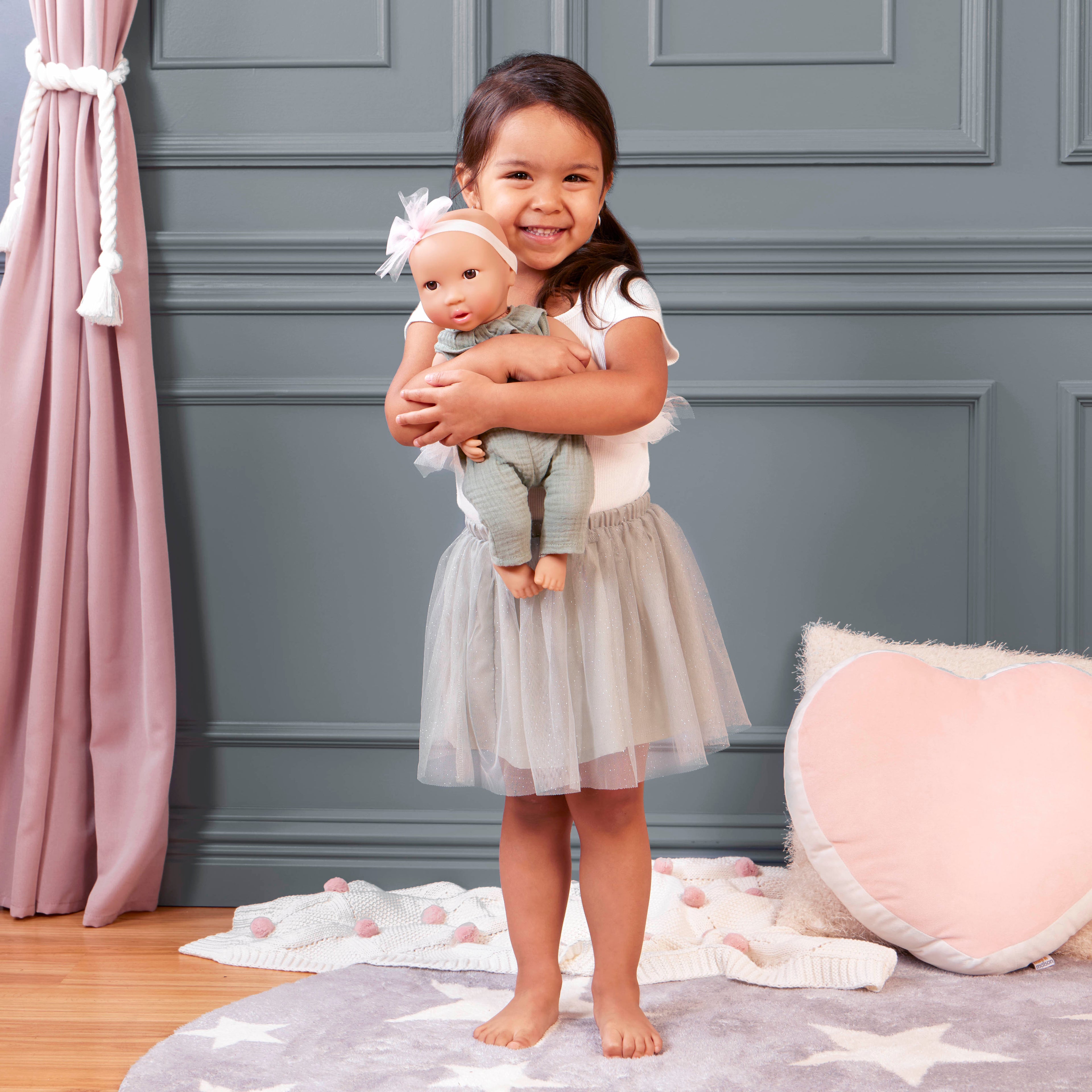 Baby Doll with Green Jumper & Headband with Bow - 36cm Baby Dolls - Toys for Kids Ages 2 Years + - LullaBaby