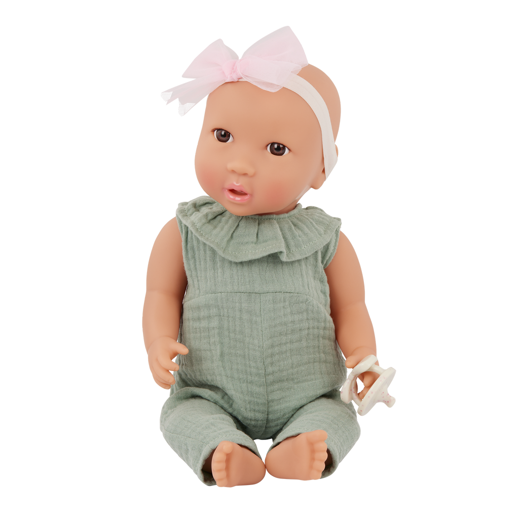 Baby Doll with Green Jumper & Headband with Bow - 36cm Baby Dolls - Toys for Kids Ages 2 Years + - LullaBaby