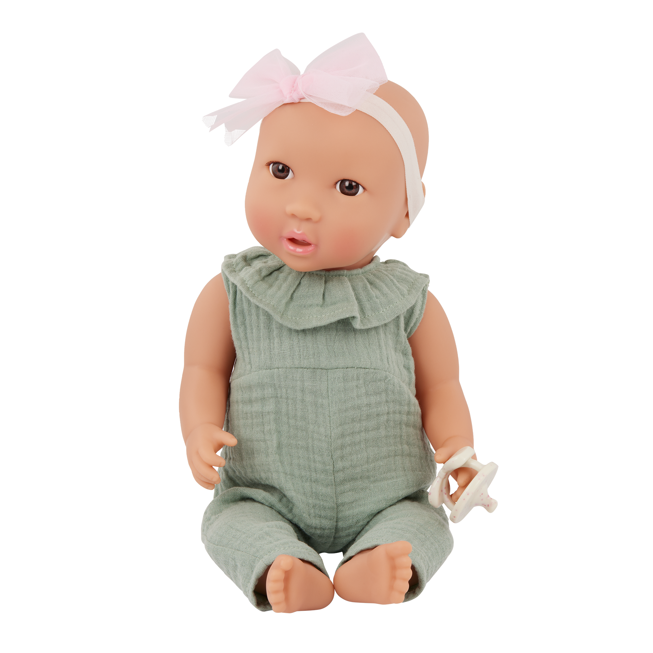 Baby Doll with Green Jumper & Headband with Bow - 36cm Baby Dolls - Toys for Kids Ages 2 Years + - LullaBaby
