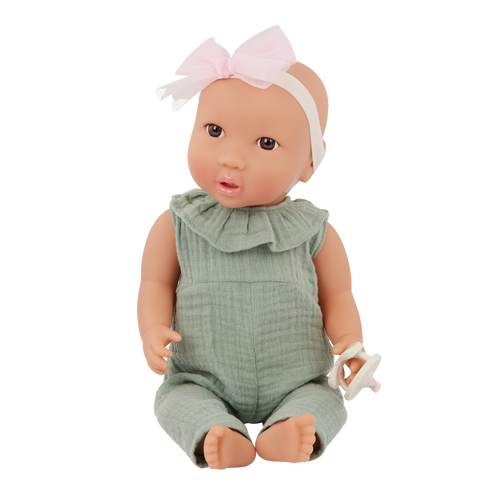 Baby Doll with Green Jumper & Headband with Bow - 36cm Baby Dolls - Toys for Kids Ages 2 Years + - LullaBaby