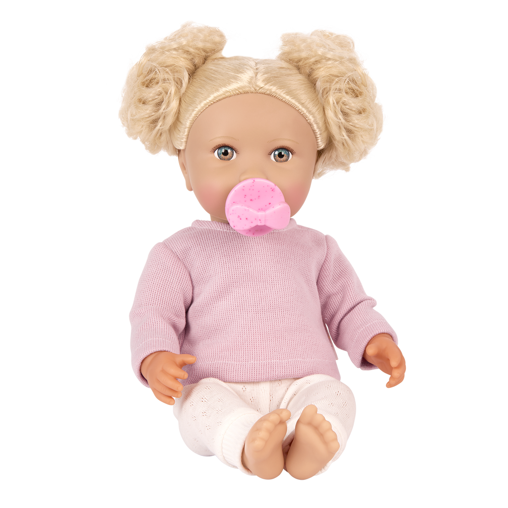 Baby Doll with Blonde Hair - 36cm Baby Doll with Dummy - Toys for Kids Ages 2 Years + - LullaBaby Doll