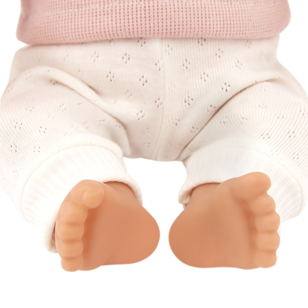 Baby Doll with Wavy Blonde Hair - Baby Doll with Hair - Baby Doll with Multi-Coloured Eyes - Top, Trousers & Pink Dummy - LullaBaby Dolls UK