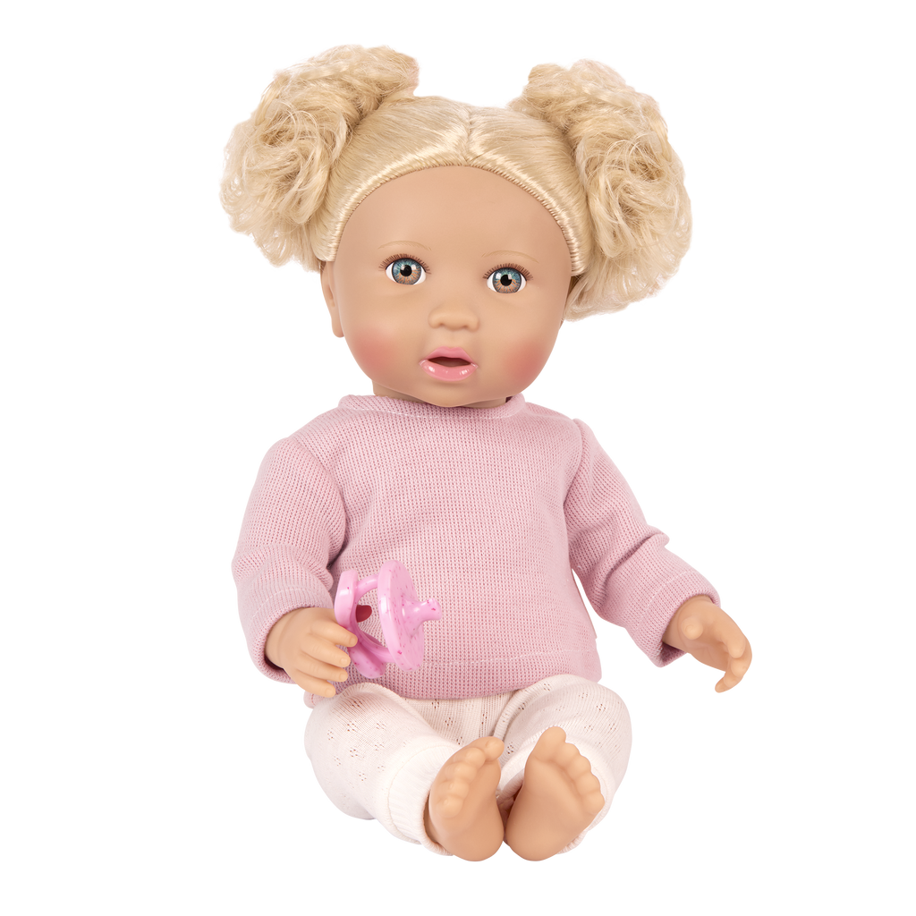 Baby Doll with Blonde Hair - 36cm Baby Doll with Dummy - Toys for Kids Ages 2 Years + - LullaBaby Doll