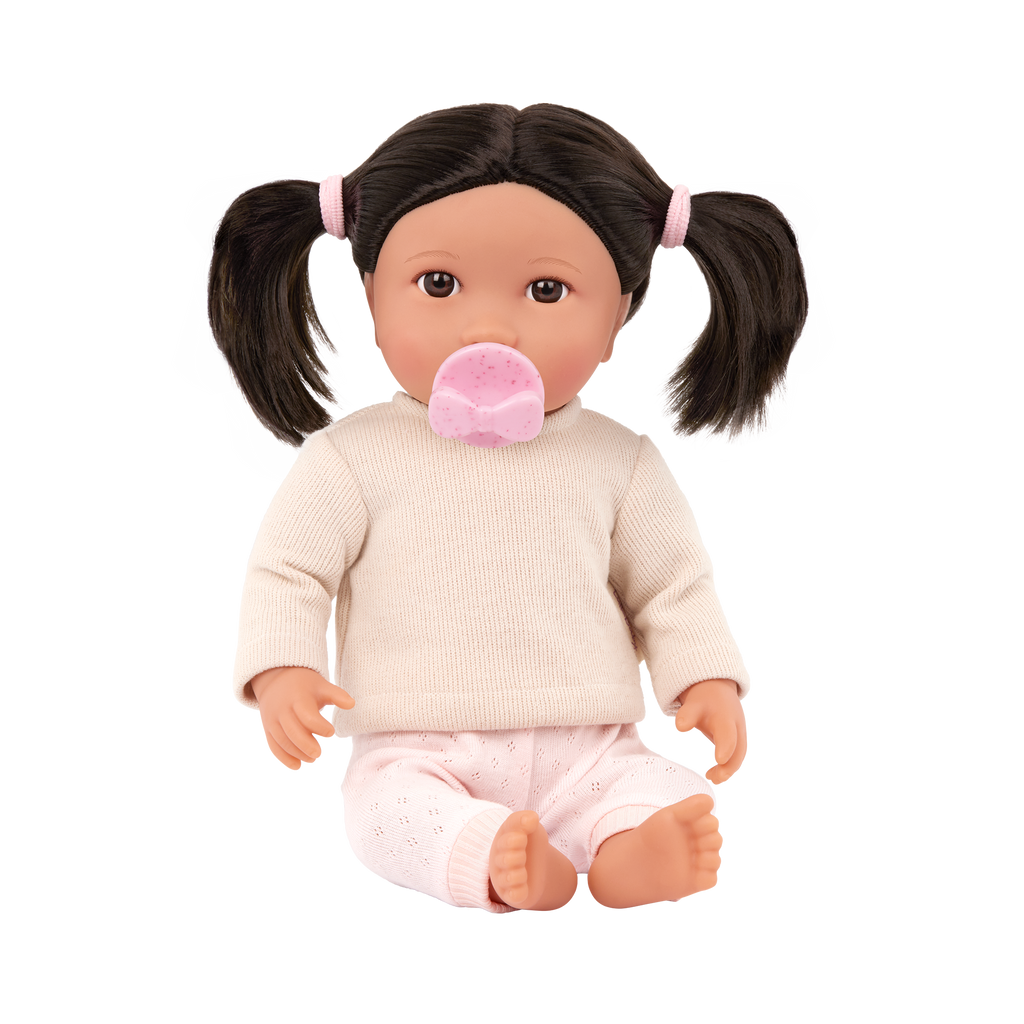 Doll with Brown Hair - 36cm Baby Doll with Pink Dummy - Toys & Gifts for Kids Ages 2 Years + - LullaBaby Dolls