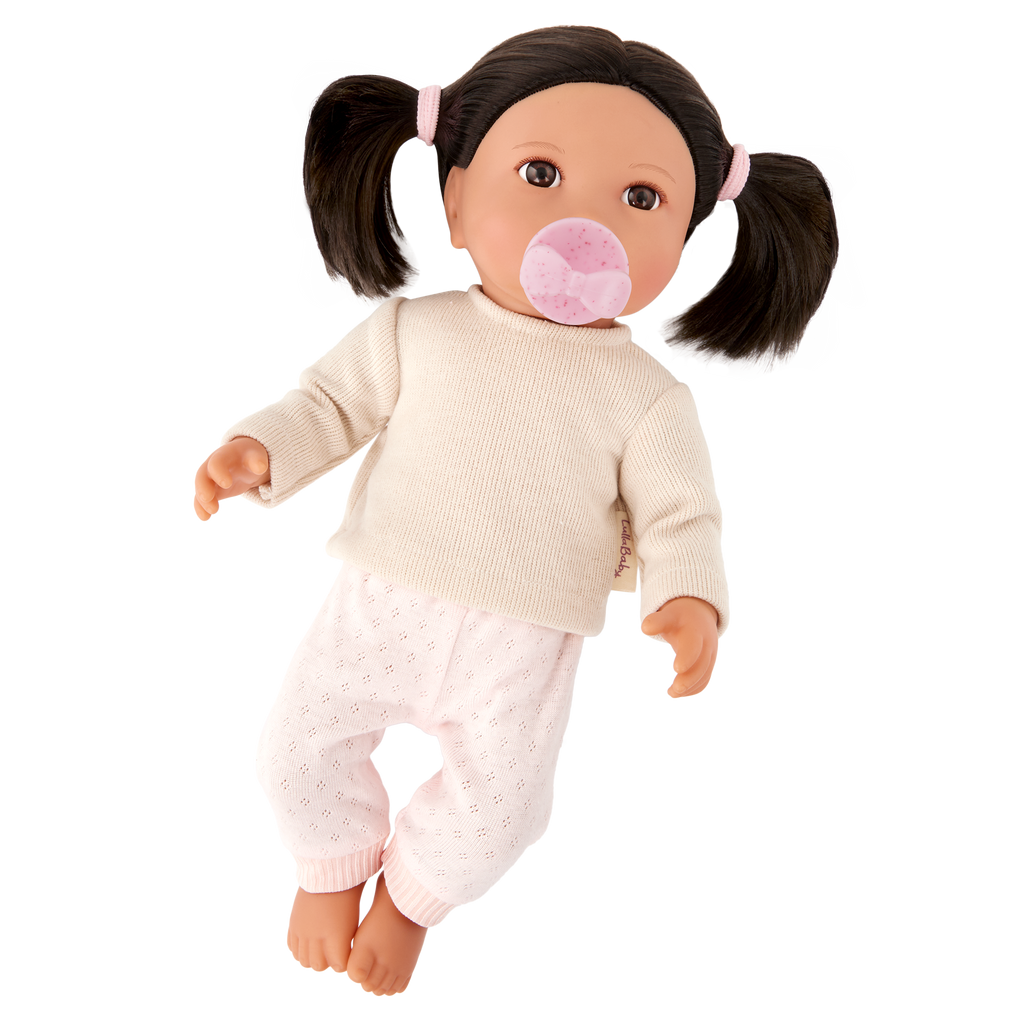 Doll with Brown Hair - 36cm Baby Doll with Pink Dummy - Toys & Gifts for Kids Ages 2 Years + - LullaBaby Dolls