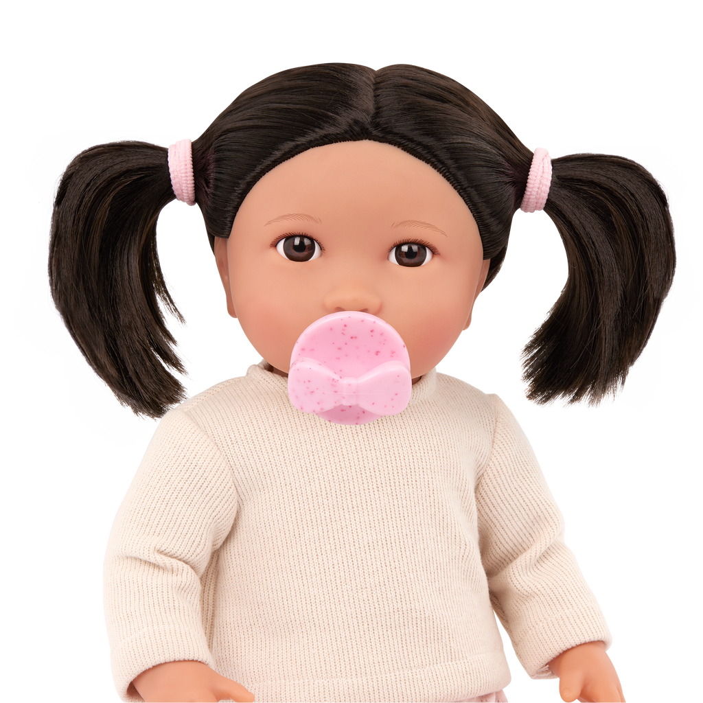 Doll with Brown Hair - 36cm Baby Doll with Pink Dummy - Toys & Gifts for Kids Ages 2 Years + - LullaBaby Dolls