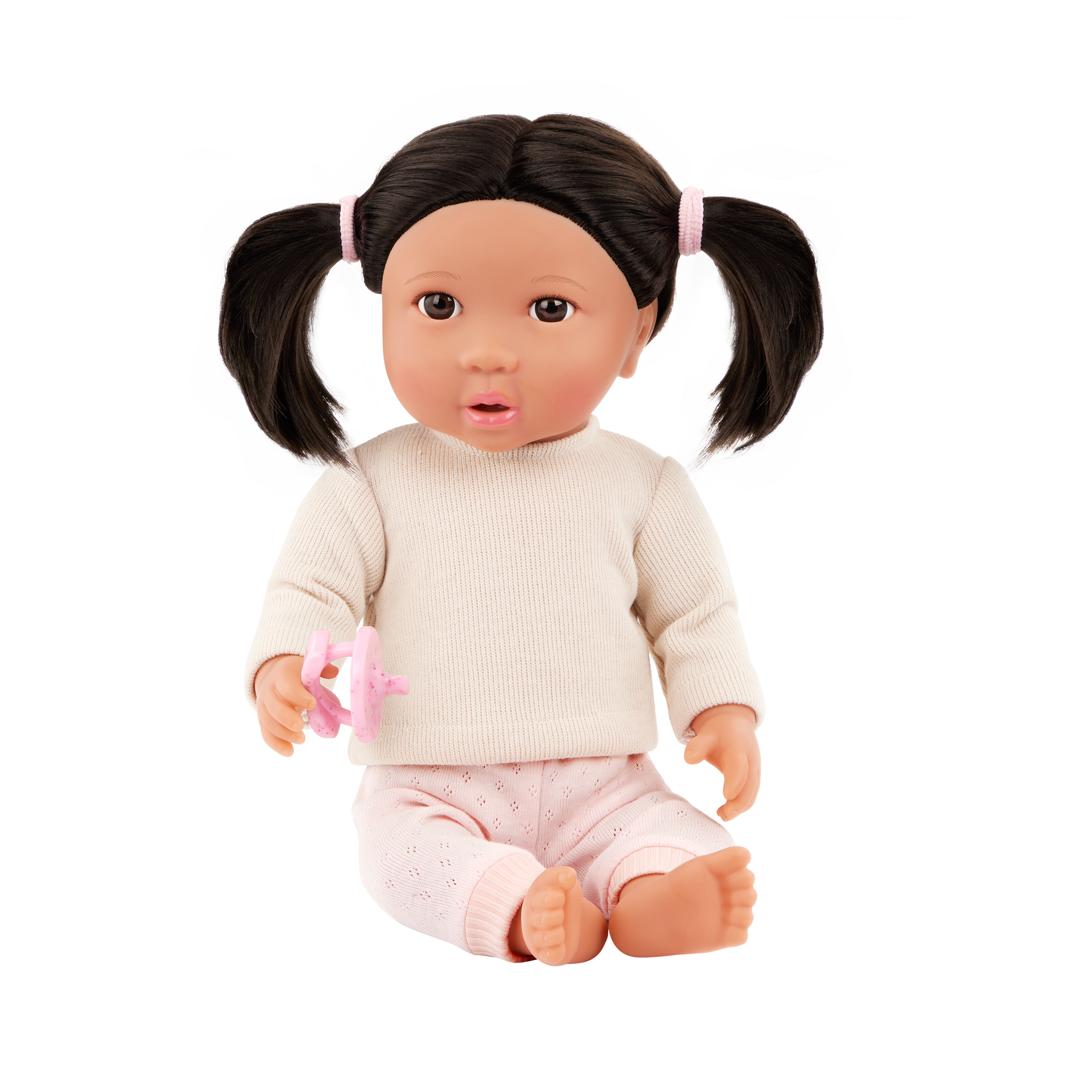 Doll with Brown Hair - 36cm Baby Doll with Pink Dummy - Toys & Gifts for Kids Ages 2 Years + - LullaBaby Dolls
