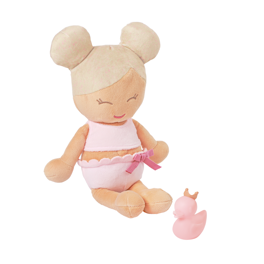 Plush Bath Doll - Bath Doll with Blonde Hair & Rubber Duck - Bath Toys - Gift Ideas for Kids - LullaBaby Dolls UK
