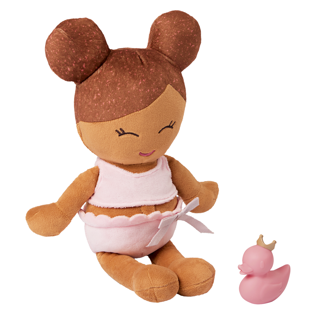 Plush Bath Doll - Bath Doll with Brown Hair & Rubber Duck - Bathable Doll - Bath Toys for Kids - LullaBaby Dolls UK