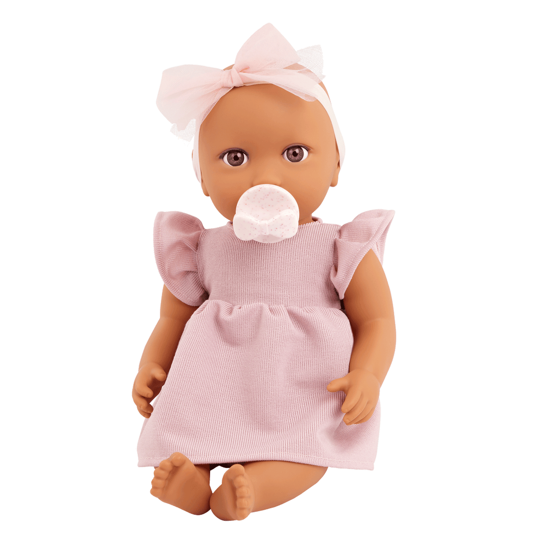 Baby Doll in Pink Dress - 36cm Baby Doll with Brown Eyes - Toys & Gifts for Toddlers - Ages 2 Years + - LullaBaby 