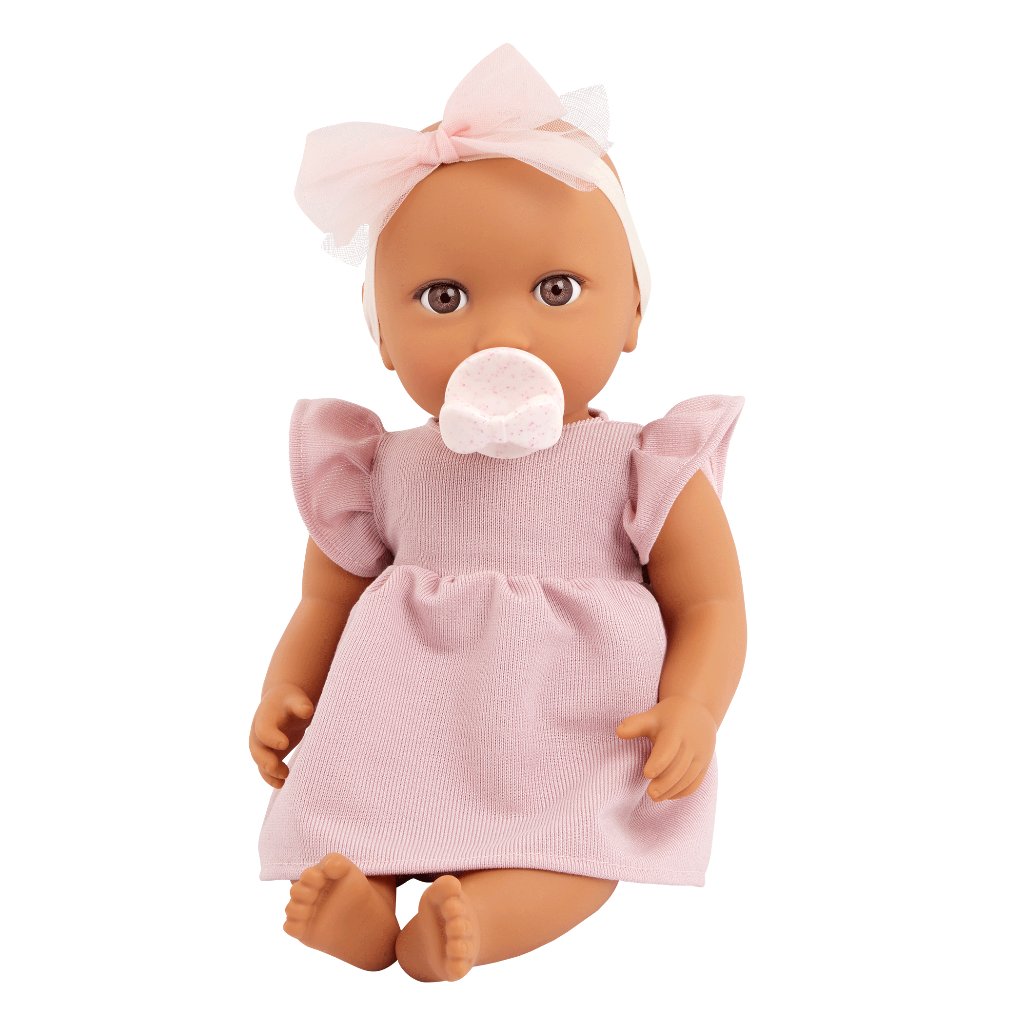 LullaBaby Doll in Pink Dress - 36cm Baby Doll with Brown Eyes - Gift Ideas for Kids Ages 2 Years + - LullaBaby Dolls UK
