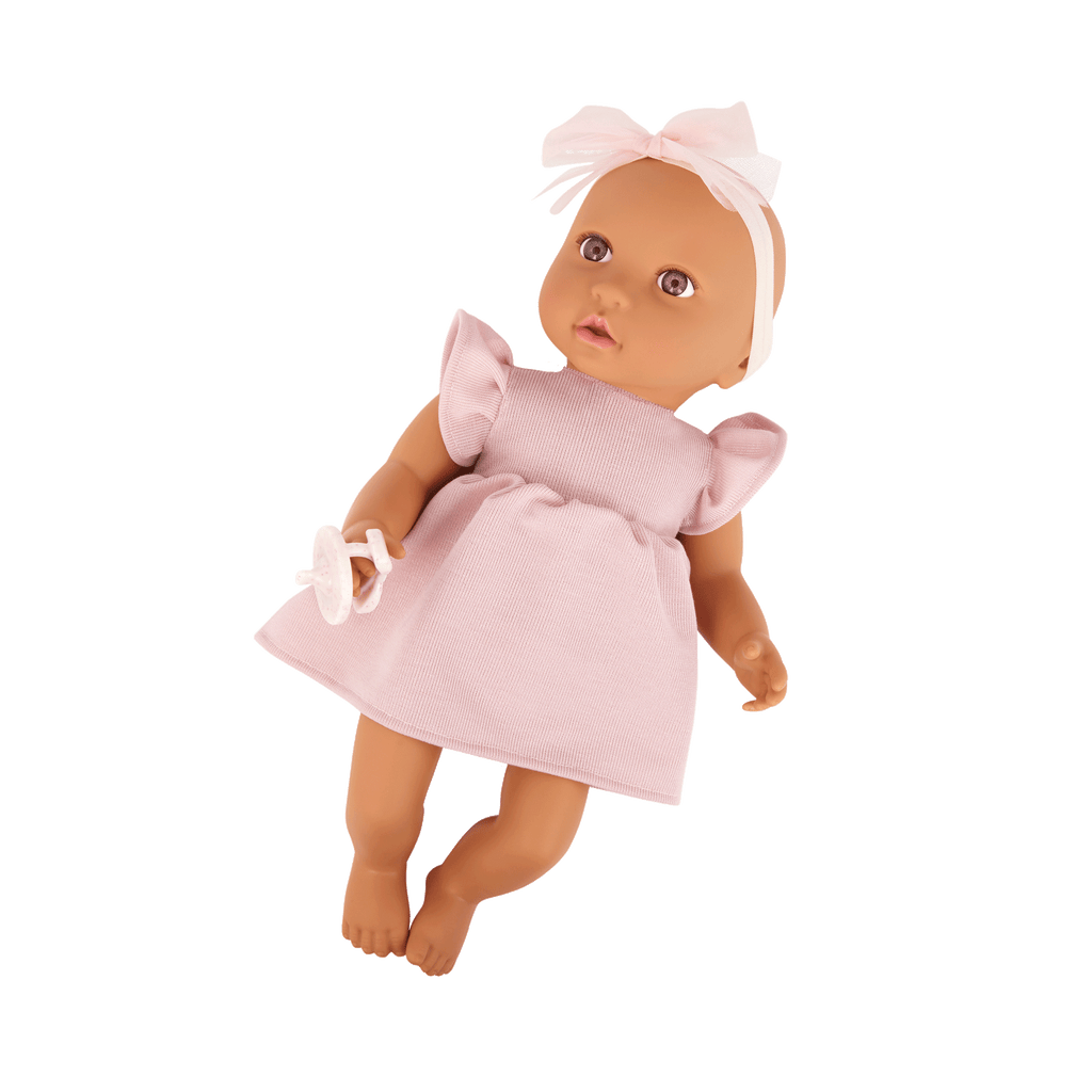 LullaBaby Doll in Pink Dress - 36cm Baby Doll with Brown Eyes - Gift Ideas for Kids Ages 2 Years + - LullaBaby Dolls UK