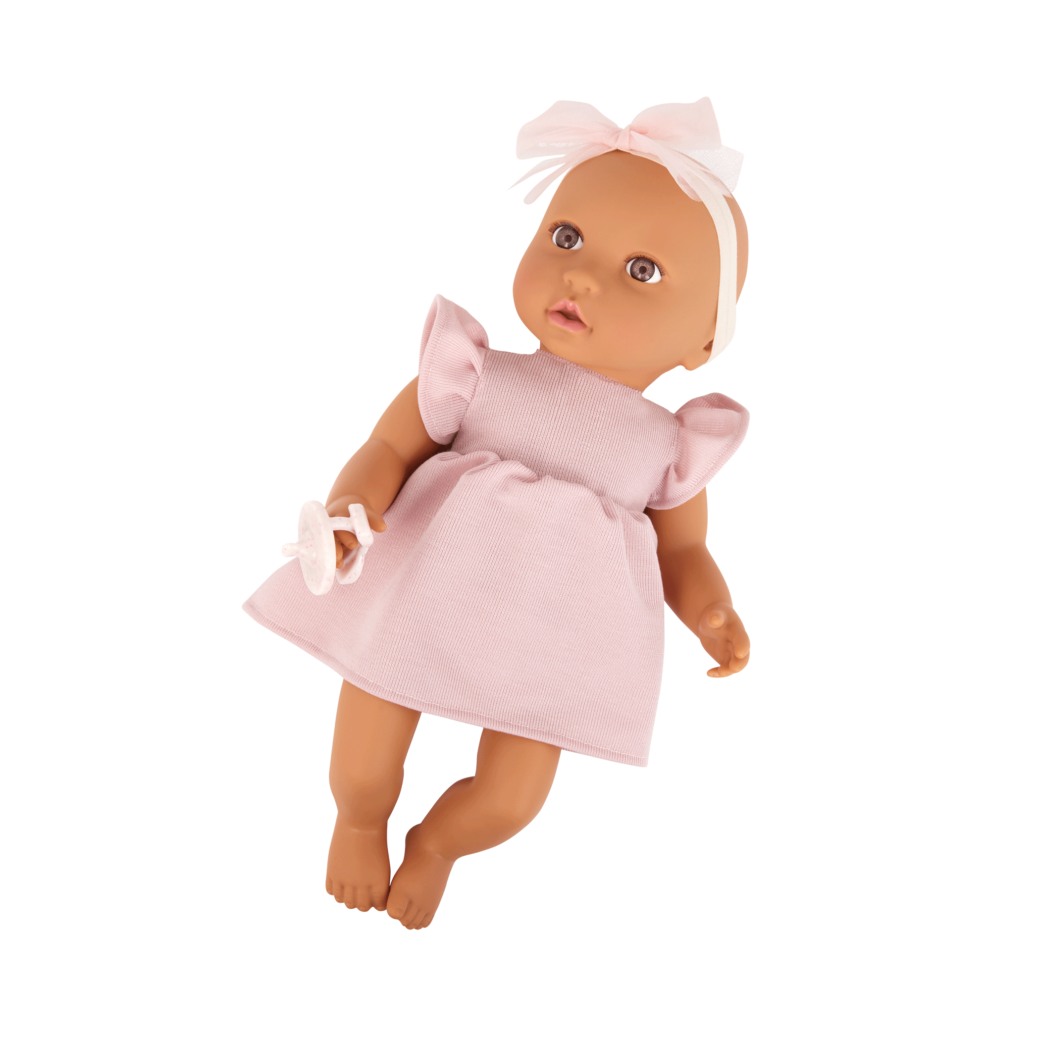 LullaBaby Doll in Pink Dress - 36cm Baby Doll with Brown Eyes - Gift Ideas for Kids Ages 2 Years + - LullaBaby Dolls UK