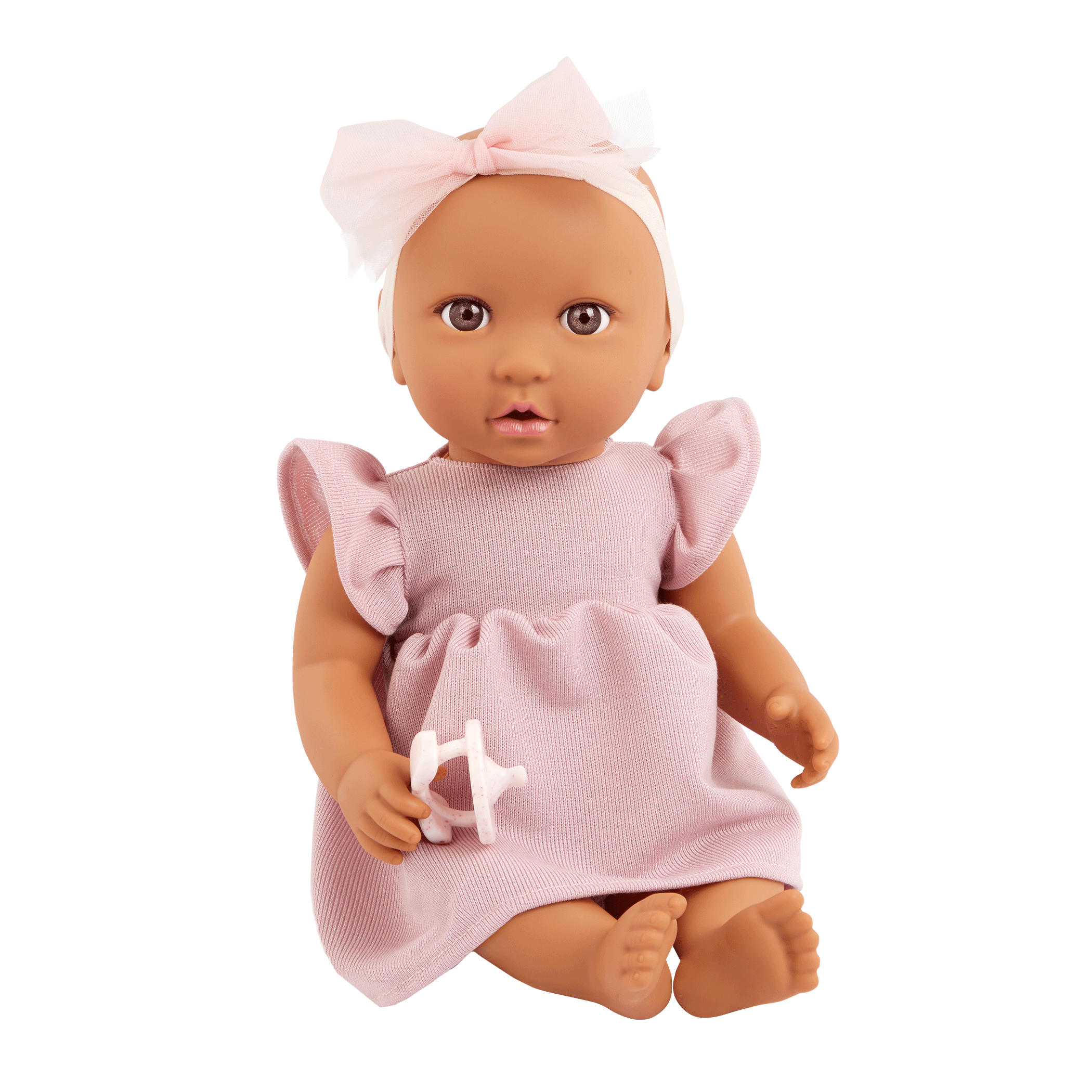 LullaBaby Doll in Pink Dress - 36cm Baby Doll with Brown Eyes - Gift Ideas for Kids Ages 2 Years + - LullaBaby Dolls UK
