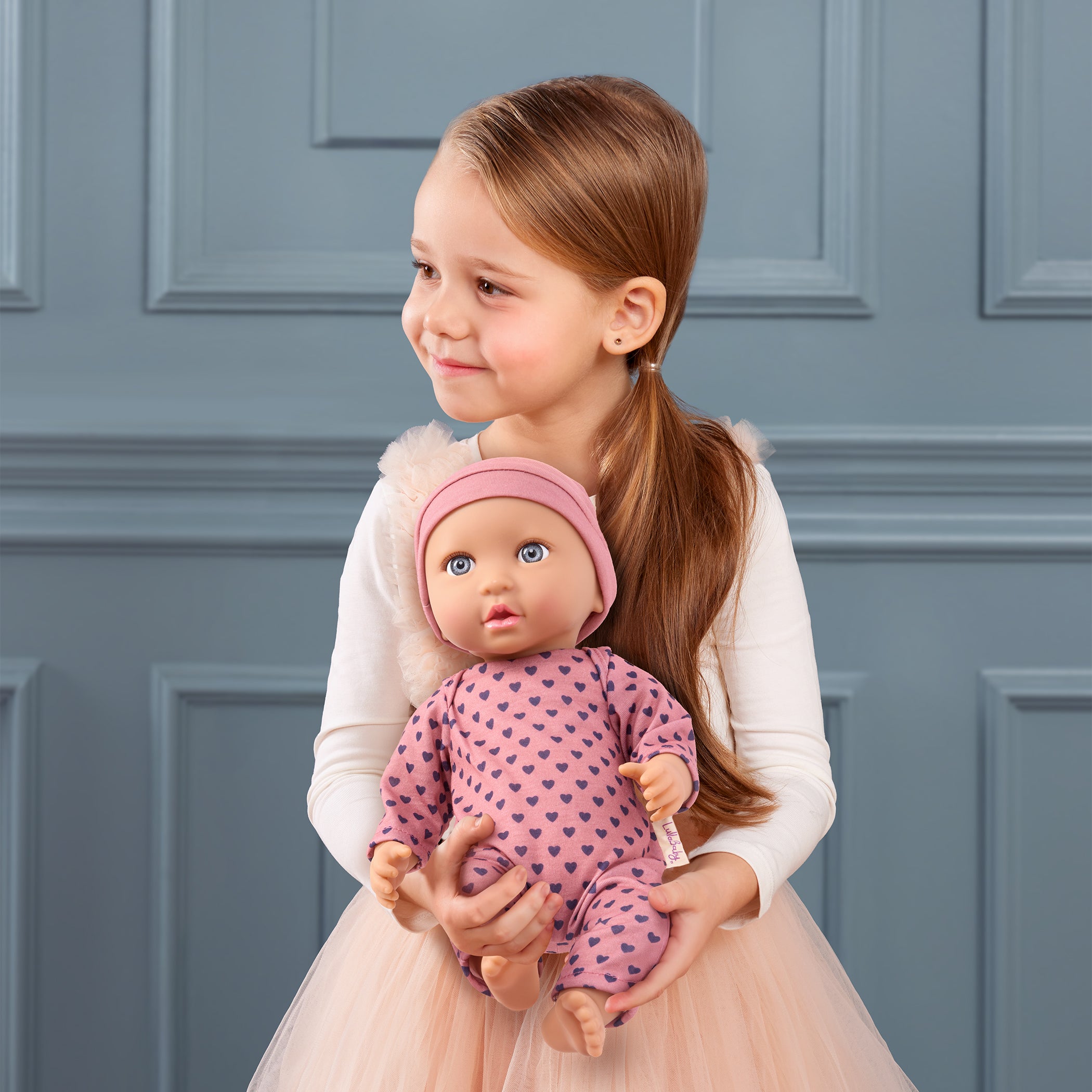 Baby Doll in Lilac Hearts Pyjama - 36cm Baby Doll with Blue Eyes - Gifts for Kids Ages 2 Years + - LullaBaby