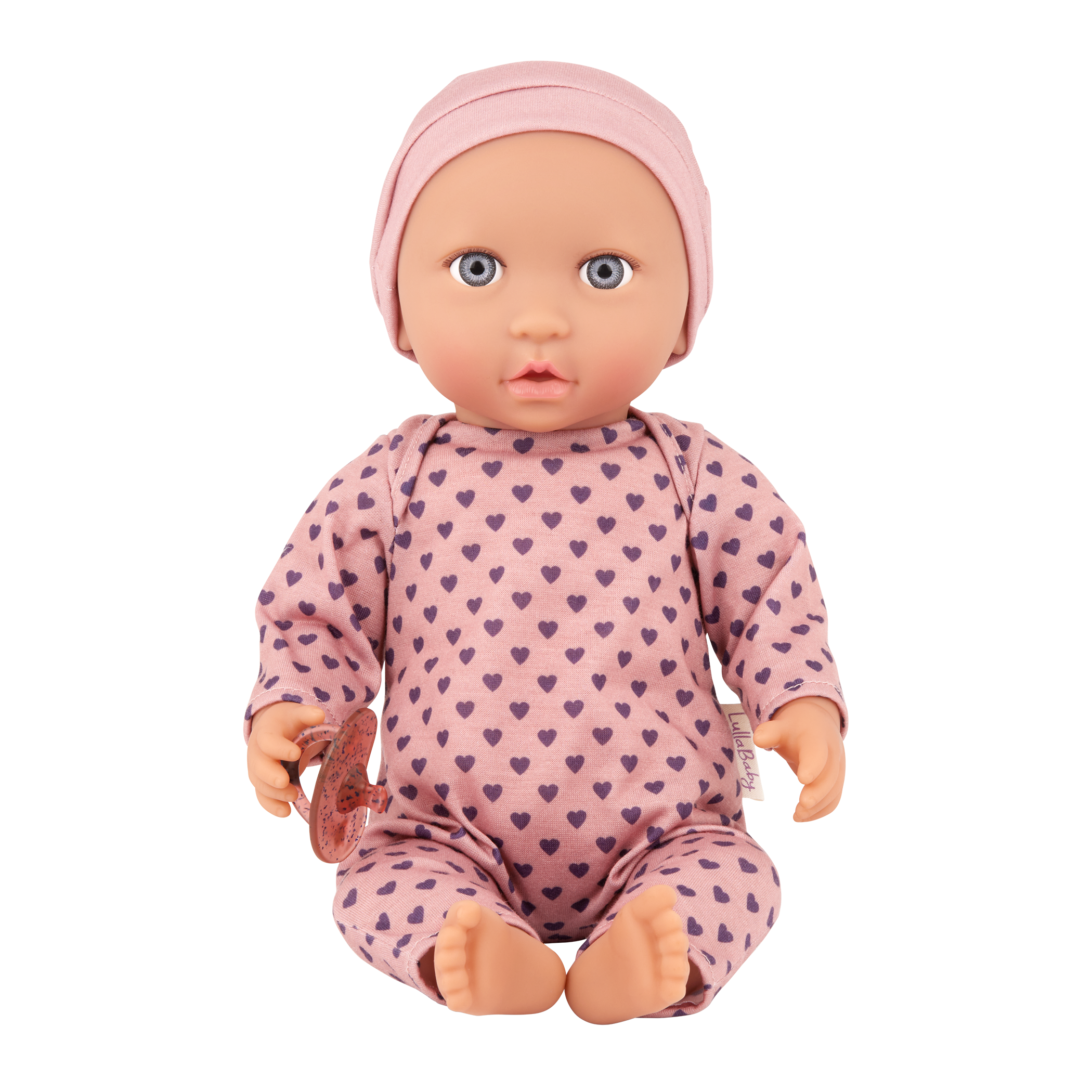 Baby Doll in Lilac Hearts Pyjama - 36cm Baby Doll with Blue Eyes - Gifts for Kids Ages 2 Years + - LullaBaby