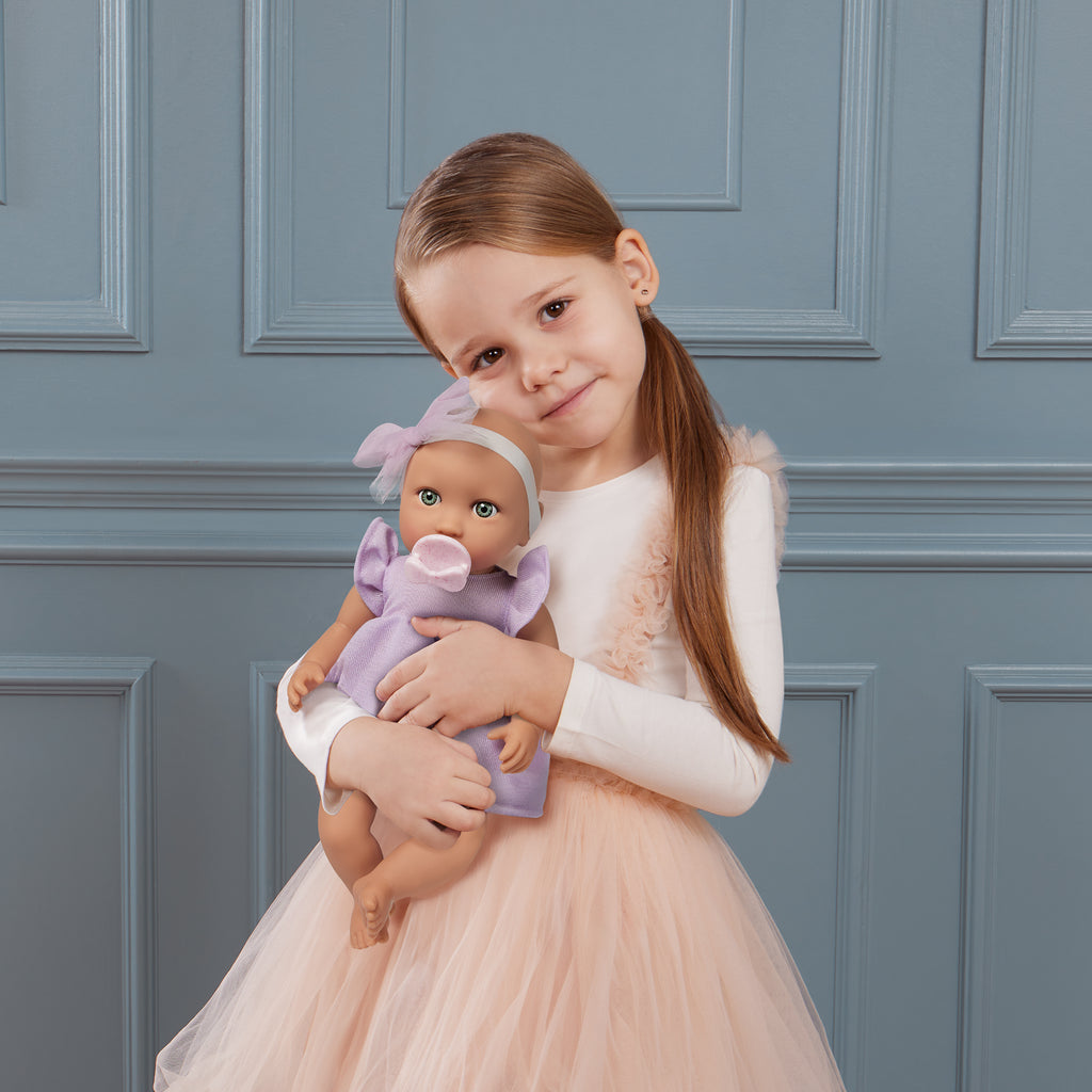 Baby Doll in Lilac Dress - 36cm Baby Doll with Blue Eyes - Gift Ideas for Toddlers - LullaBaby Dolls