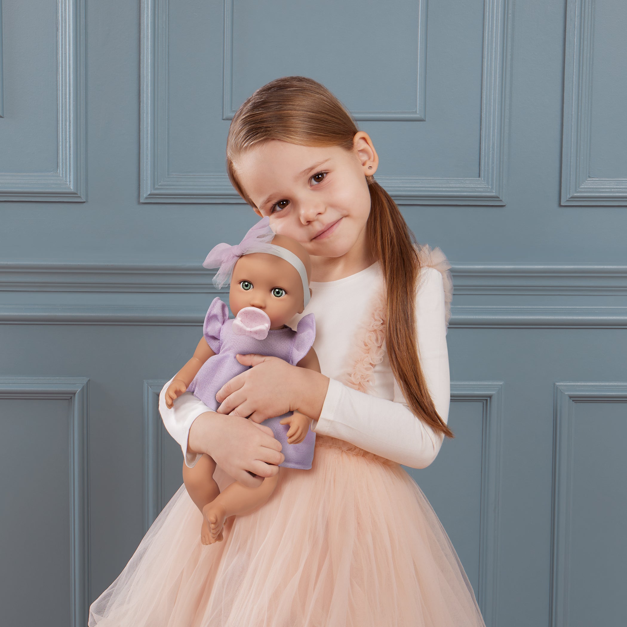 Baby Doll in Lilac Dress - 36cm Baby Doll with Blue Eyes - Gift Ideas for Toddlers - LullaBaby Dolls