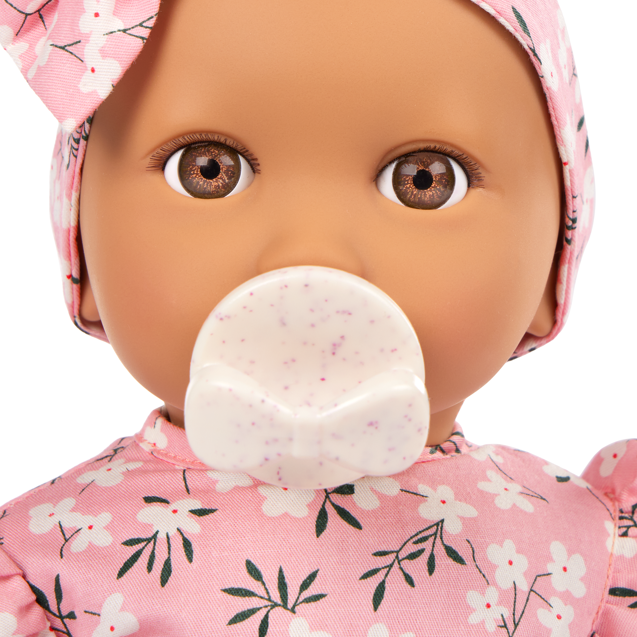 Baby Doll in Floral Outfit - 36cm Baby Doll with Brown Eyes & Dummy Accessory - Toys for Kids Ages 2 Years + - LullaBaby UK