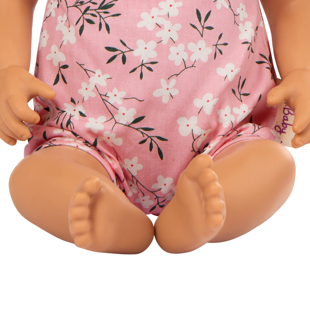Baby Doll in Floral Outfit - 36cm Baby Doll with Brown Eyes & Dummy Accessory - Toys for Kids Ages 2 Years + - LullaBaby UK