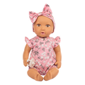 Baby Doll in Floral Outfit - 36cm Baby Doll with Brown Eyes & Dummy Accessory - Toys for Kids Ages 2 Years + - LullaBaby UK