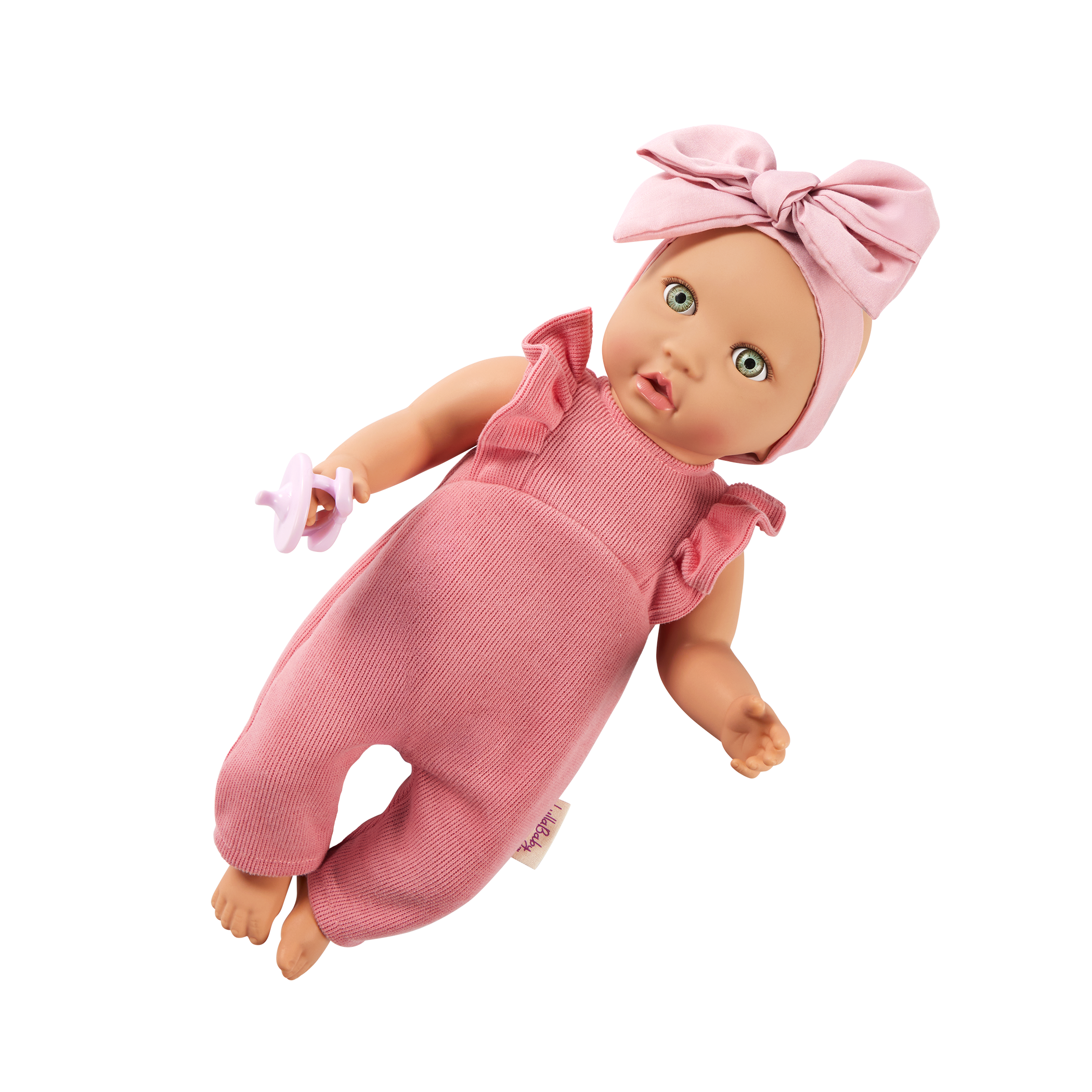 Baby Doll in Pink Romper - 36cm Baby Doll with Dummy - Pink Headband - Gift Ideas for Ages 2 Years + - LullaBaby Dolls